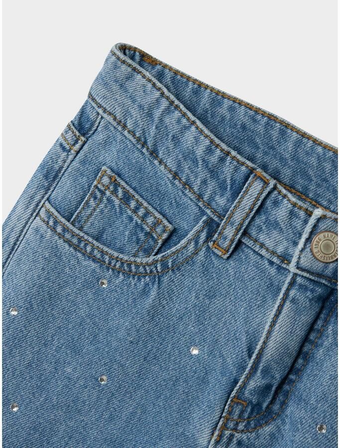 NAME IT KIDS straight leg jeans blauw met strass steentjes denim blue - Foto 2