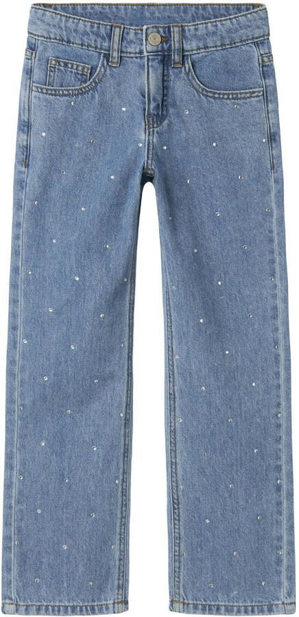 NAME IT KIDS straight leg jeans blauw met strass steentjes denim blue