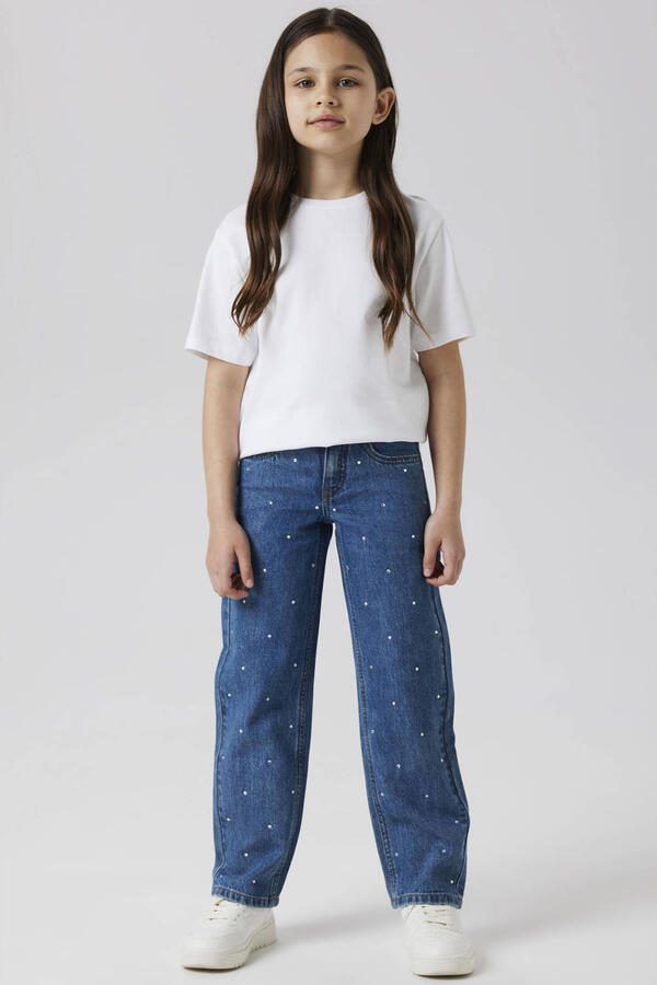 NAME IT KIDS straight leg jeans blauw met strass steentjes denim blue - Foto 3