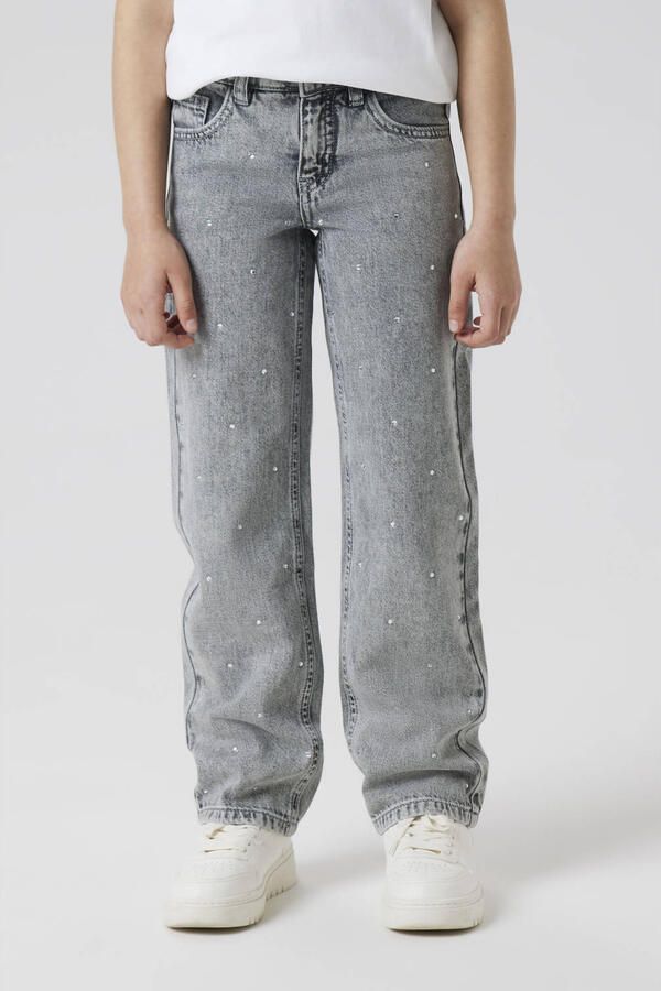 NAME IT KIDS straight leg jeans met strass-steentjes light grey denim - Foto 3