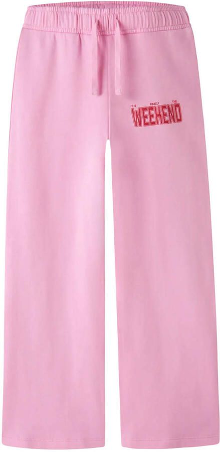 NAME IT KIDS straight leg sweatpants met tekstprint roze