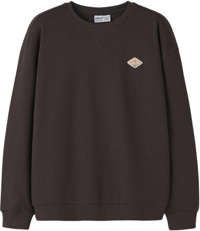 NAME IT KIDS sweater donkerbruin Effen