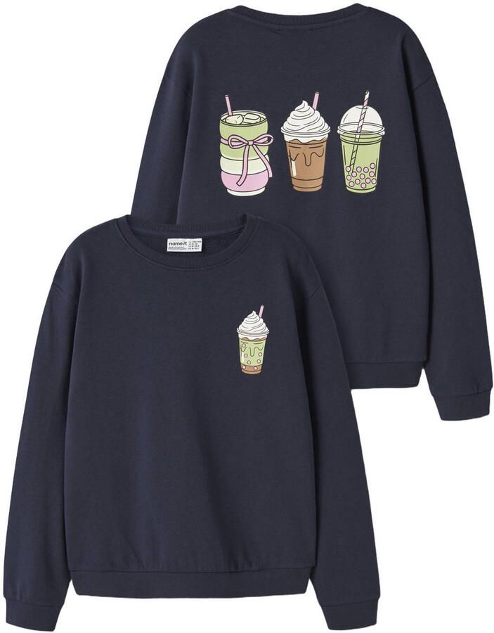 NAME IT KIDS sweater met backprint donkerblauw Backprint