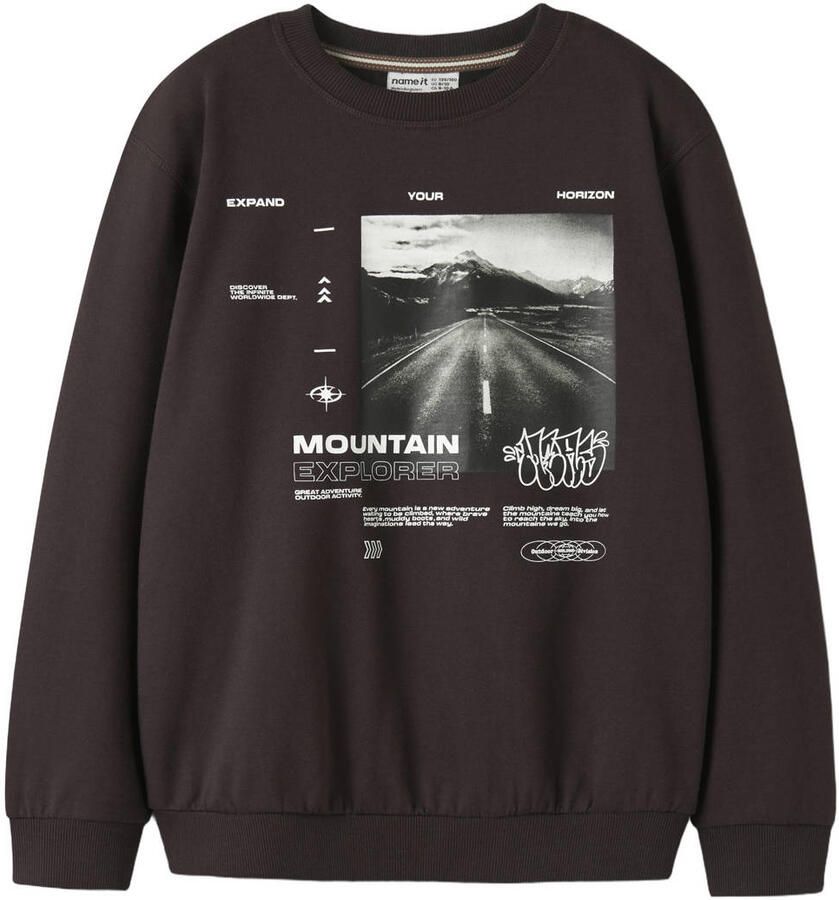 NAME IT KIDS sweater met backprint donkerbruin