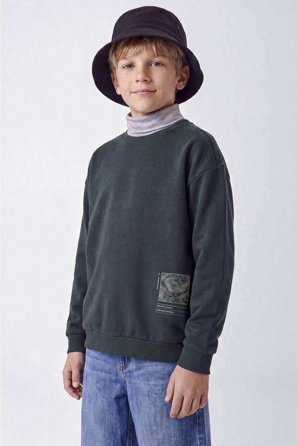 NAME IT KIDS sweater met backprint donkergroen beige