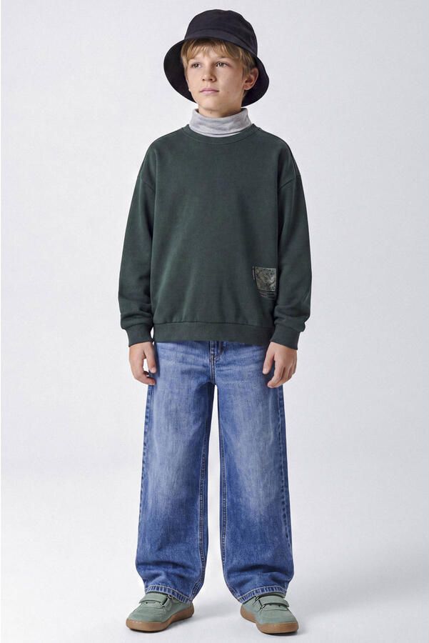 NAME IT KIDS sweater met backprint donkergroen beige - Foto 2