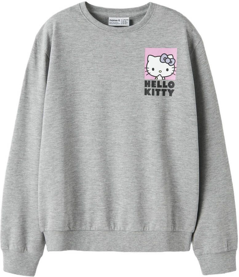 NAME IT KIDS Hello Kitty sweater met backprint grijs Backprint
