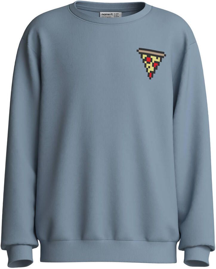 NAME IT KIDS sweater met backprint grijsblauw