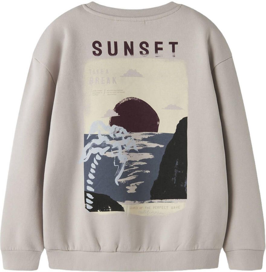 NAME IT KIDS sweater met backprint grijsbruin
