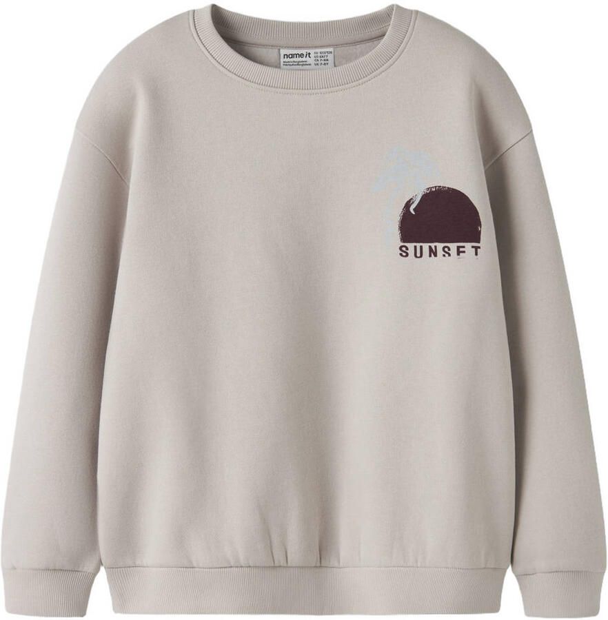 NAME IT KIDS sweater met backprint grijsbruin - Foto 2