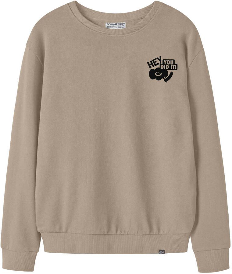 NAME IT KIDS sweater met backprint lichtbruin