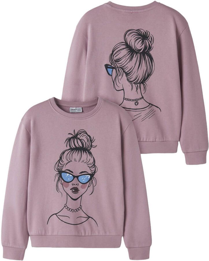 NAME IT KIDS sweater met backprint lila Paars Backprint