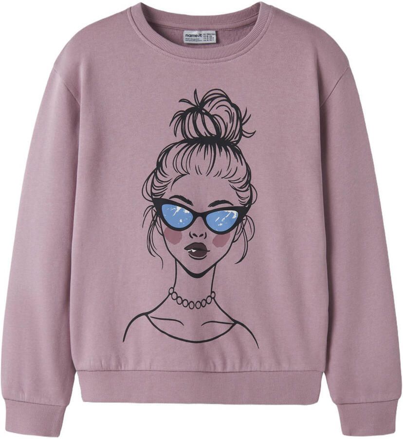NAME IT KIDS sweater met backprint lila Paars Backprint - Foto 2