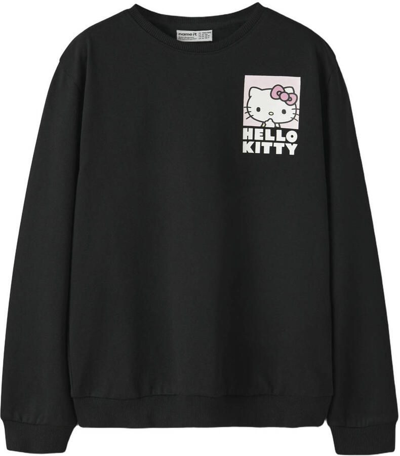 NAME IT KIDS Hello Kitty sweater met backprint zwart Backprint