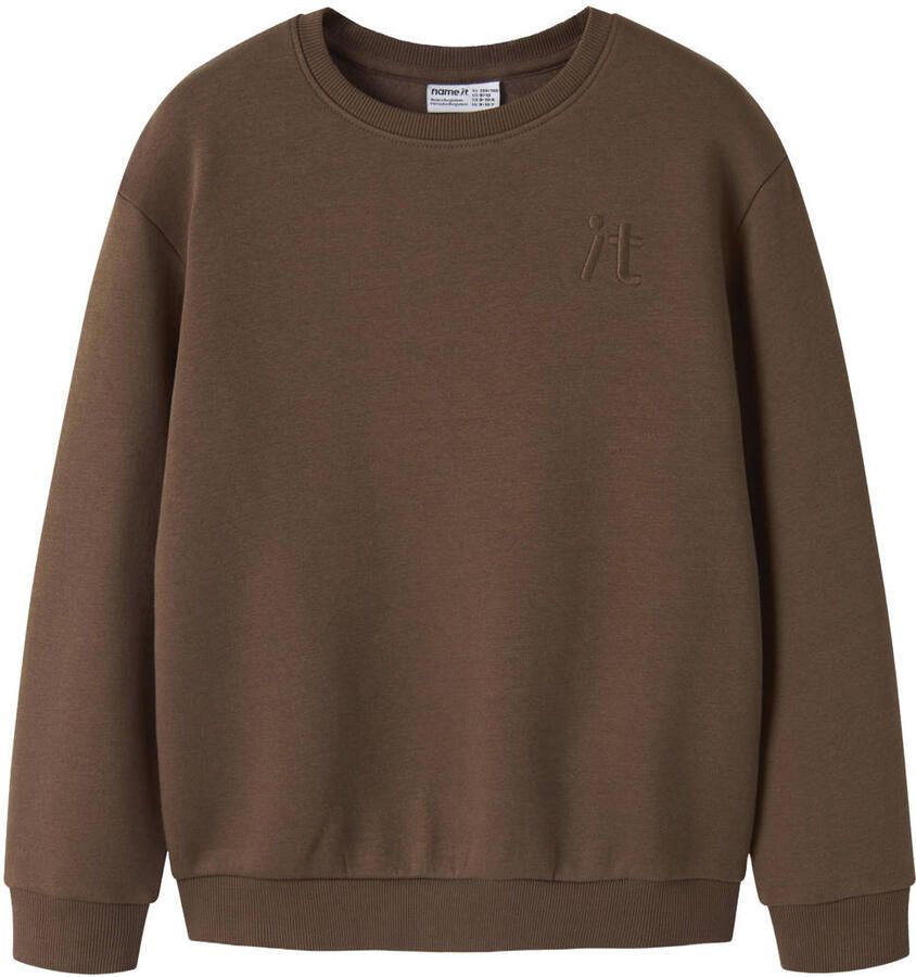 NAME IT KIDS sweater met borduursels donkerbruin