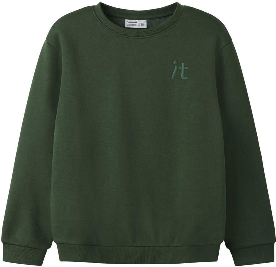 NAME IT KIDS sweater met borduursels donkergroen