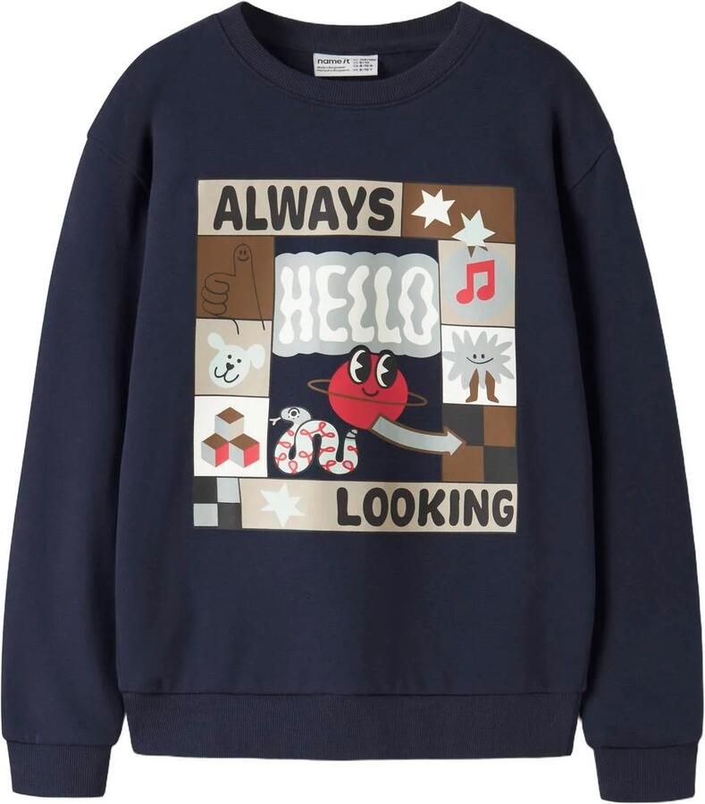 NAME IT KIDS sweater met print donkerblauw Printopdruk