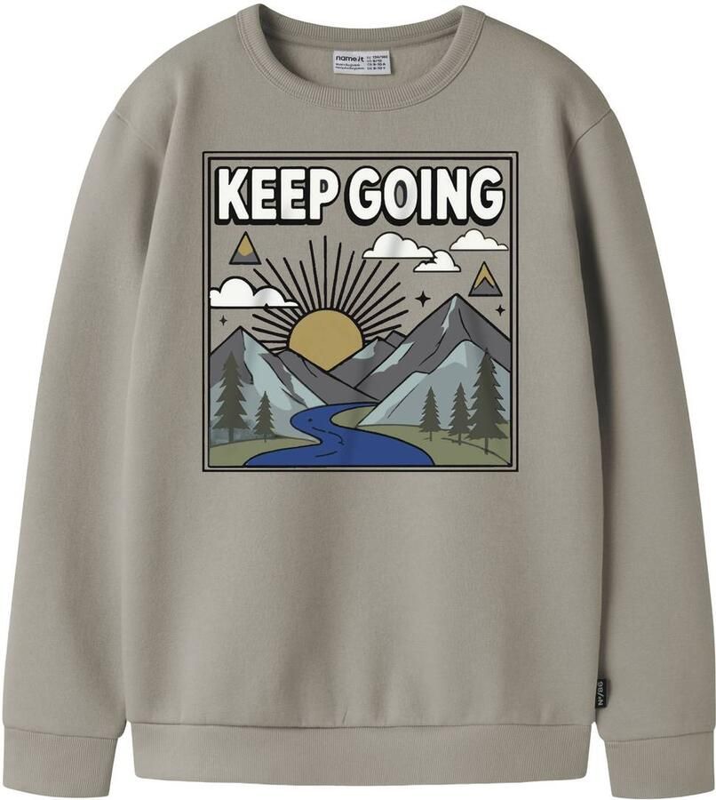 NAME IT KIDS sweater met print grijsgroen Printopdruk
