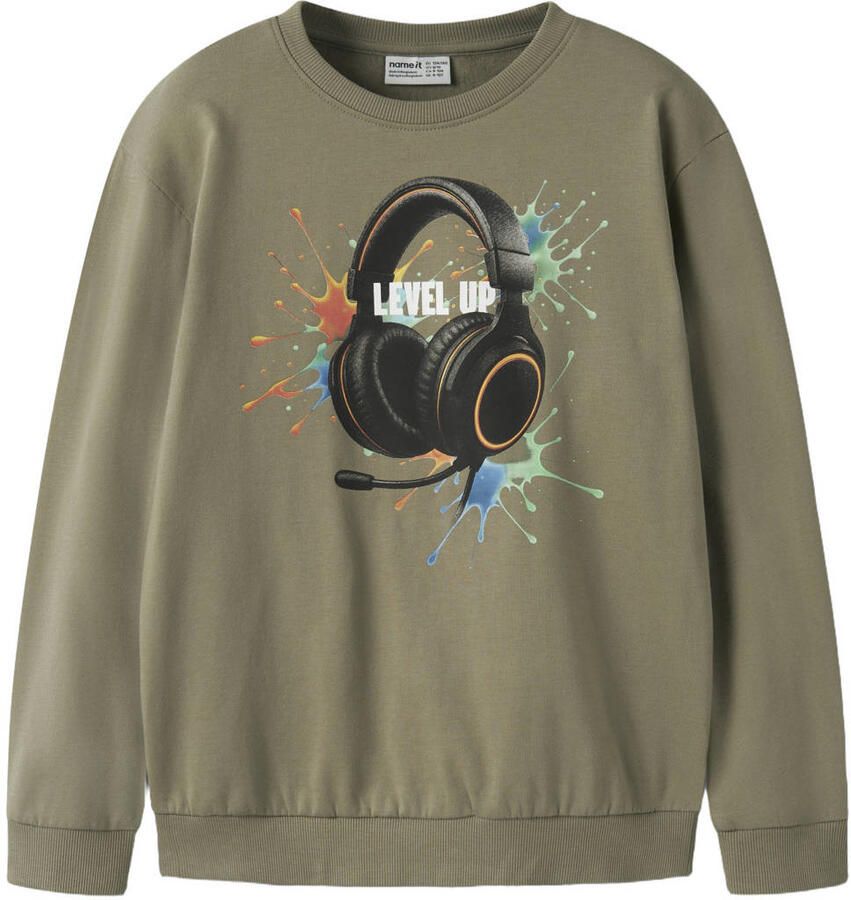 NAME IT KIDS sweater met print groen Printopdruk
