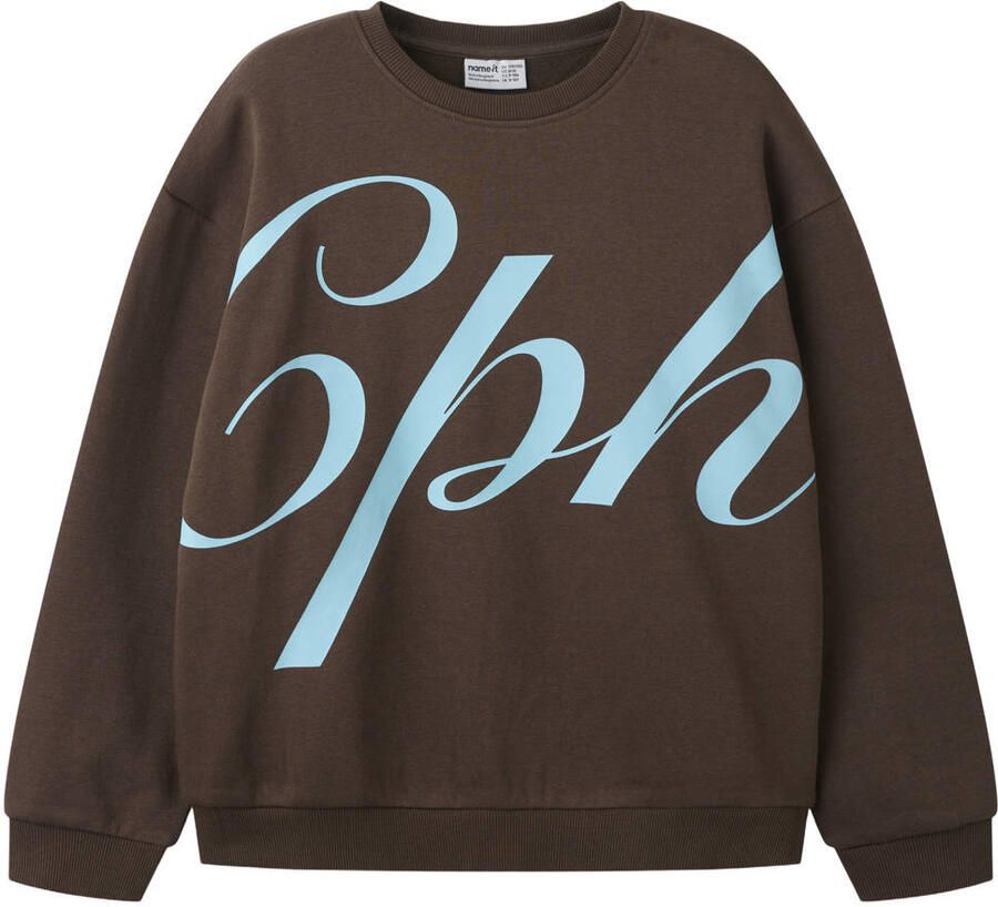 NAME IT KIDS sweater met tekst donkerbruin
