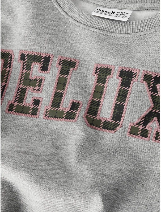 NAME IT KIDS sweater met tekst grijs Tekst