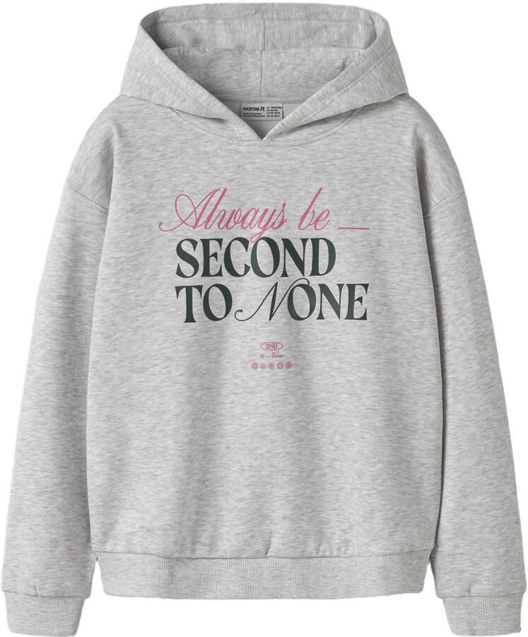 NAME IT KIDS sweater met tekst grijs