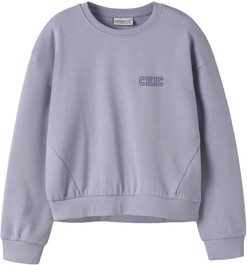 NAME IT KIDS sweater met tekst lila Paars Tekst