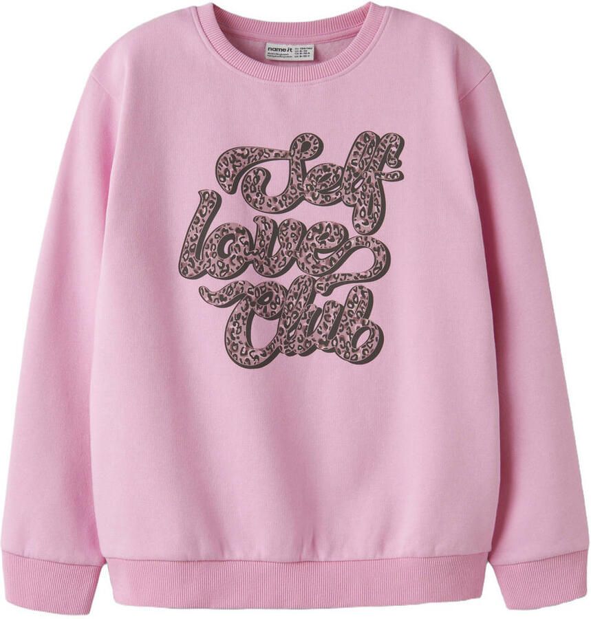 NAME IT KIDS sweater met tekst roze Tekst