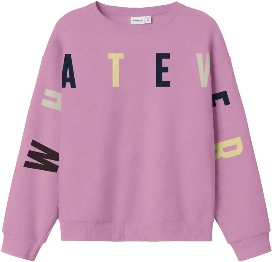NAME IT KIDS sweater met tekst roze Tekst