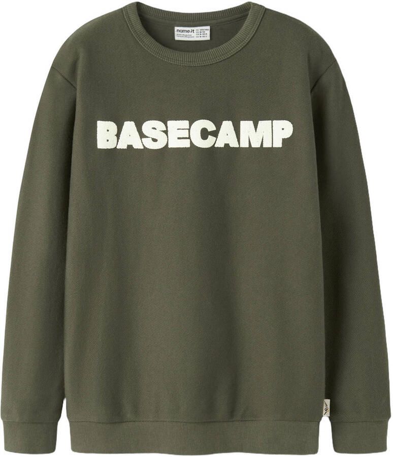 NAME IT KIDS sweater met tekstprint olijfgroen