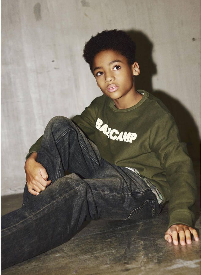 NAME IT KIDS sweater met tekstprint olijfgroen - Foto 3