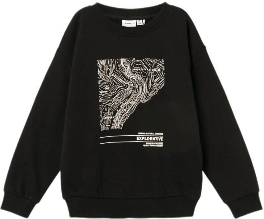Name it KIDS sweater NKMNEFIKS met printopdruk zwart Printopdruk 122 128