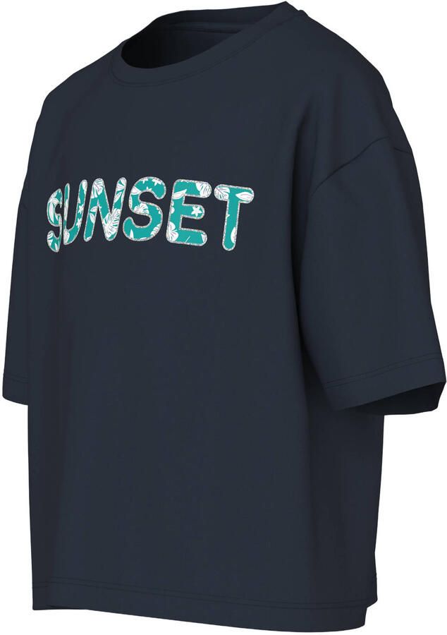NAME IT KIDS T-shirt donkerblauw Meisjes Katoen Ronde hals Tekst - Foto 2