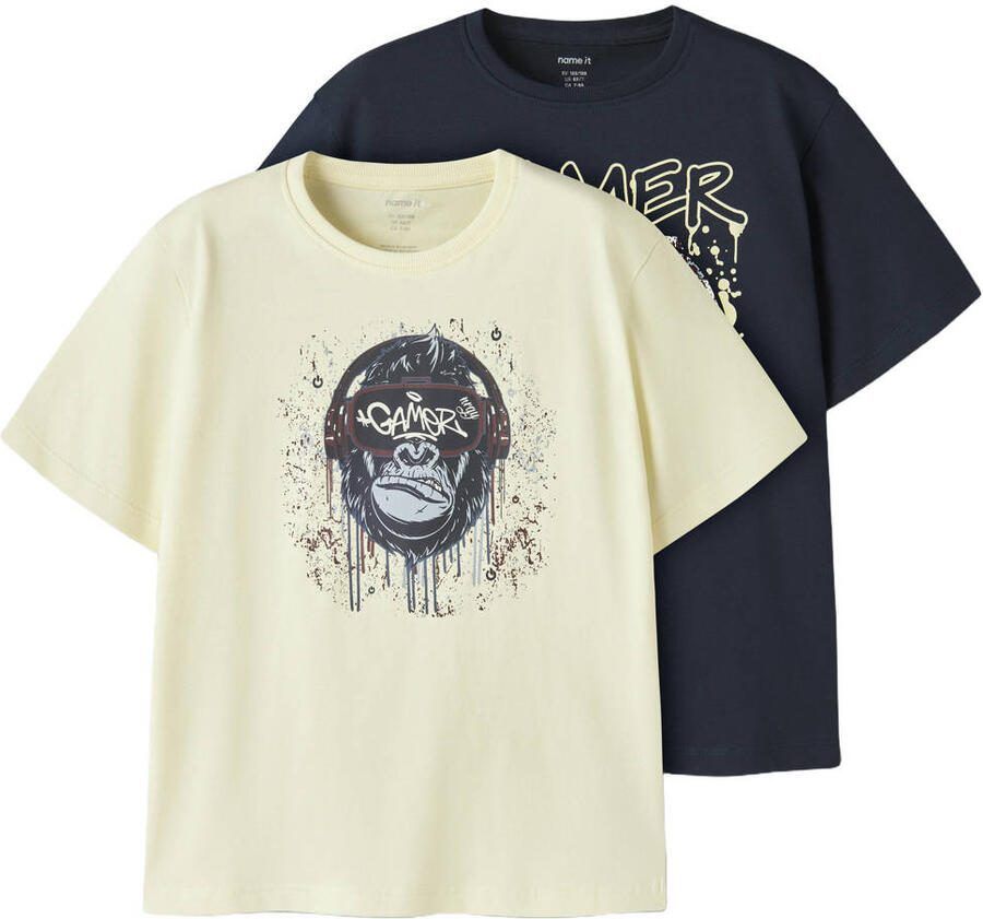 NAME IT KIDS T-shirt donkerblauw (set van 2)