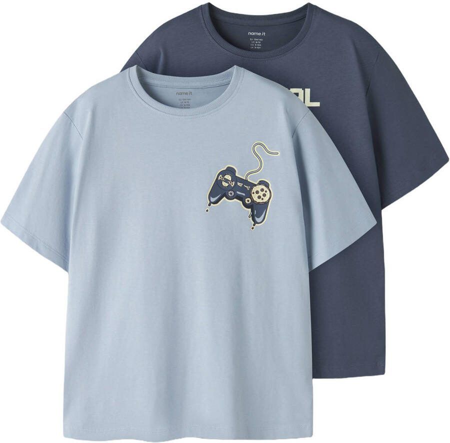 NAME IT KIDS T-shirt donkerblauw (set van 2)