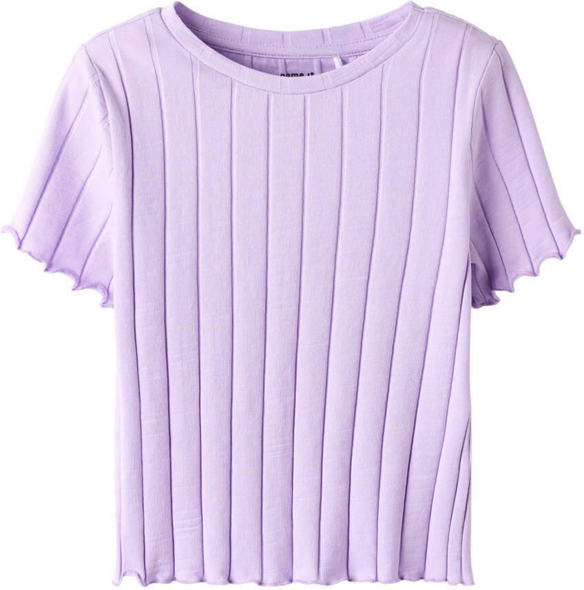 Name It T-shirt NKFNORALINA SS CROP TOP NOOS in geweldige rib-kwaliteit en met golvende zomen - Foto 3