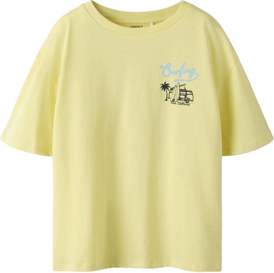 NAME IT KIDS T-shirt met backprint geel