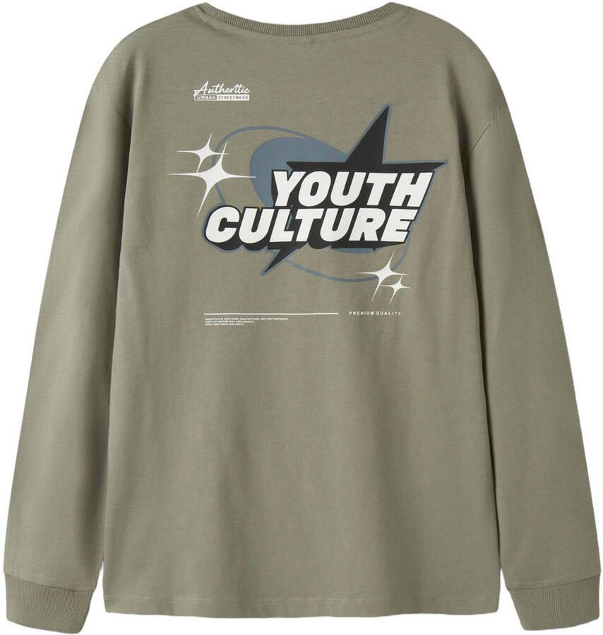 NAME IT KIDS T-shirt met backprint groen Jongens Katoen Ronde hals Backprint