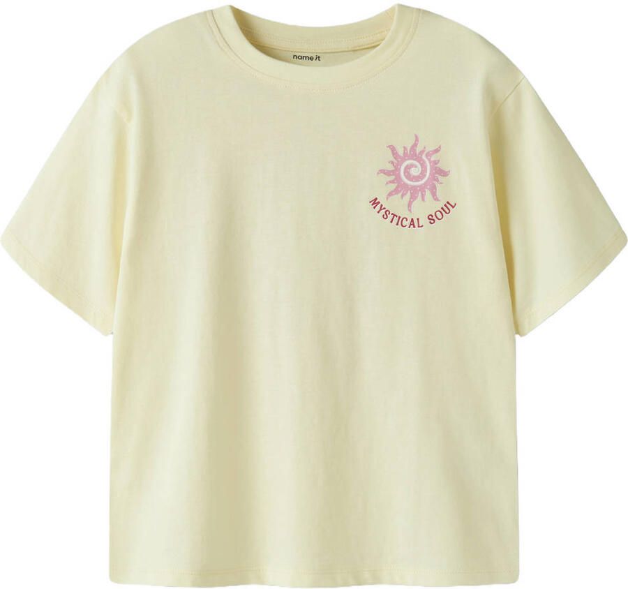 NAME IT KIDS T-shirt met backprint lichtgeel