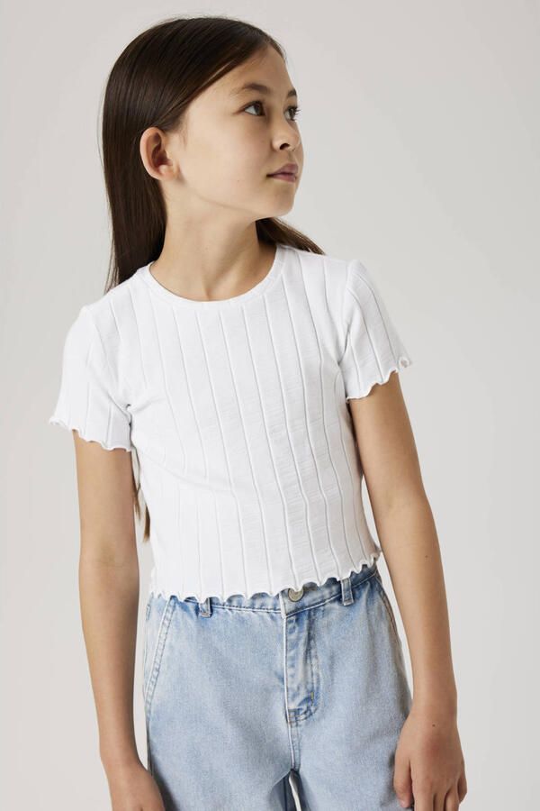 Name It Shirt met korte mouwen NKFNORALINA SS CROP TOP NOOS Katoenmix met stretch gegolfde randen - Foto 2
