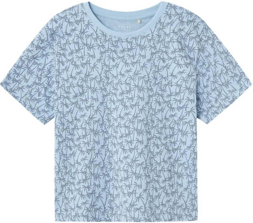 Name it KIDS T-shirt NKMVALTHER met all over print blauw Jongens Katoen Ronde hals 122 128