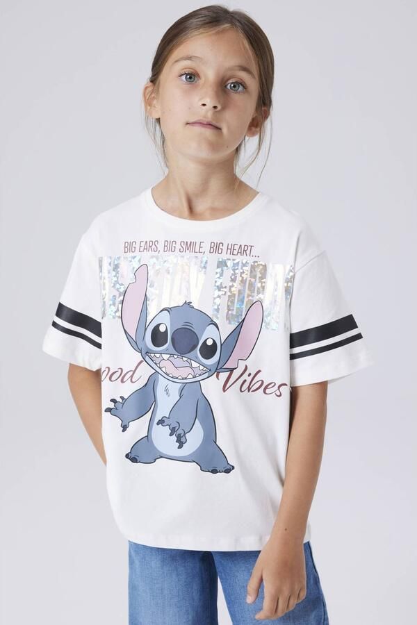 NAME IT KIDS T-shirt wit Meisjes Stretchkatoen Ronde hals Printopdruk - Foto 2