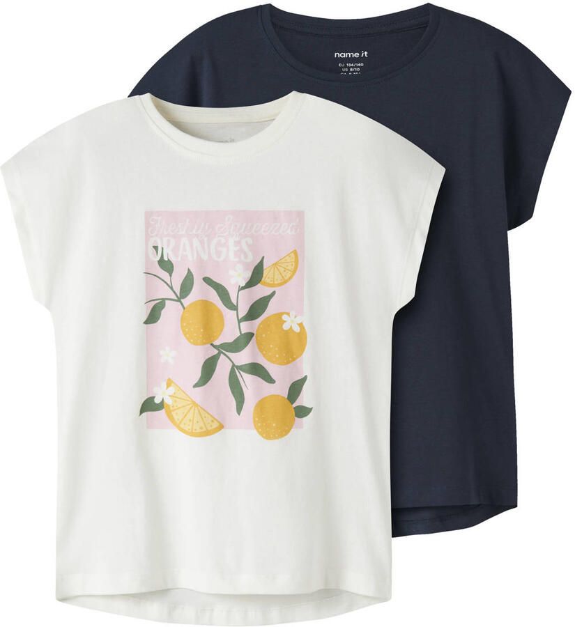 NAME IT KIDS T-shirt wit donkerblauw (set van 2)
