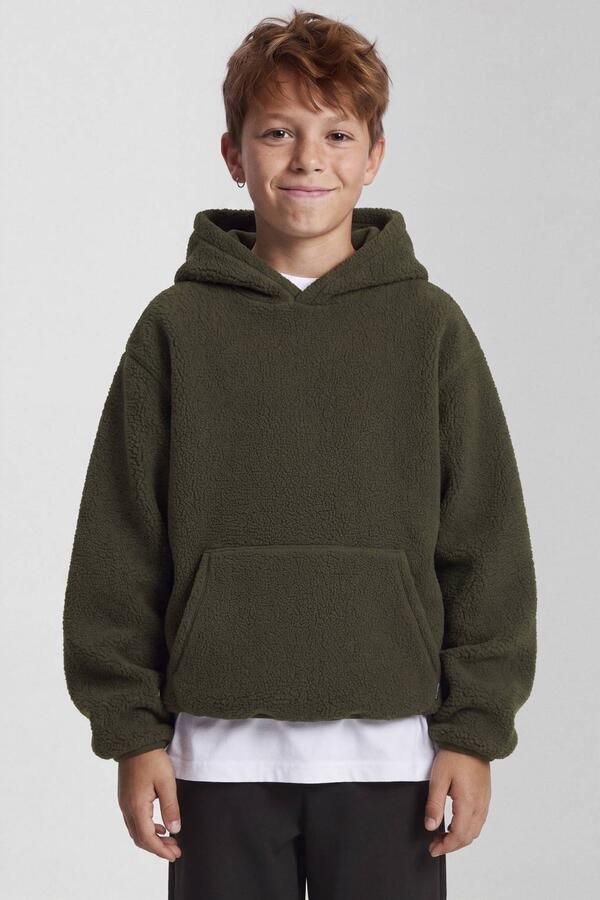 NAME IT KIDS teddy hoodie olijfgroen Sweater Effen