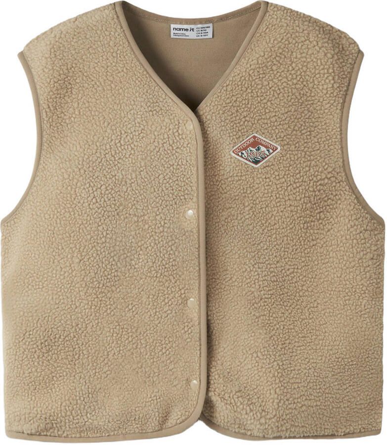 NAME IT KIDS teddy rechtvallend gilet lichtbruin