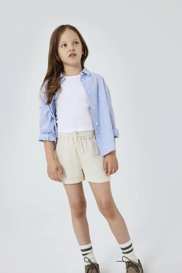 Name it KIDS top NKFNAKAL SL CROP TOP NOOS wit Meisjes Katoen Ronde hals 122 128 - Foto 4