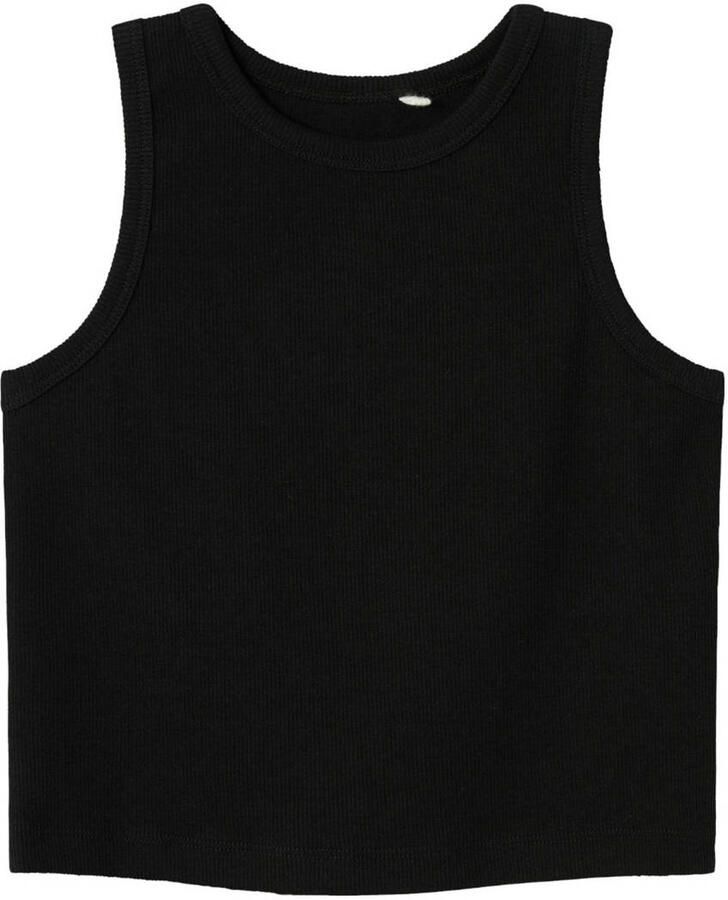 Name it KIDS top NKFNAKAL SL CROP TOP NOOS zwart Meisjes Katoen Ronde hals 122 128