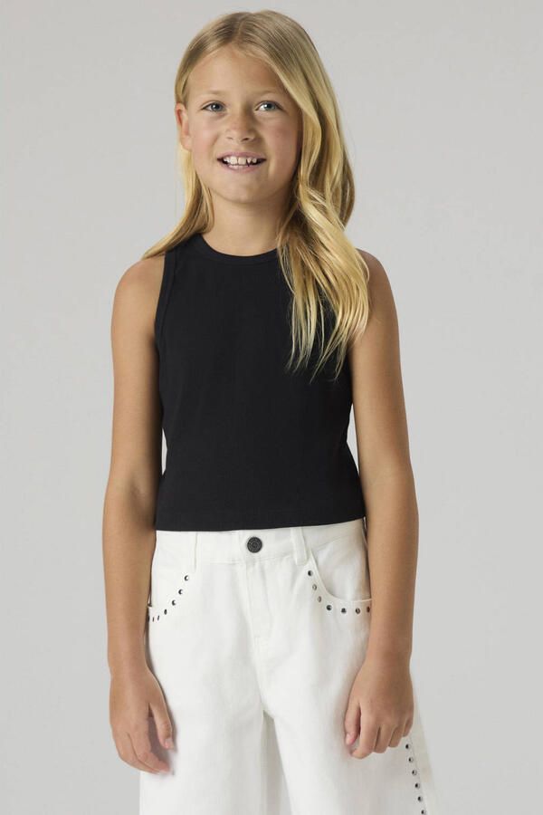 Name it KIDS top NKFNAKAL SL CROP TOP NOOS zwart Meisjes Katoen Ronde hals 158 164