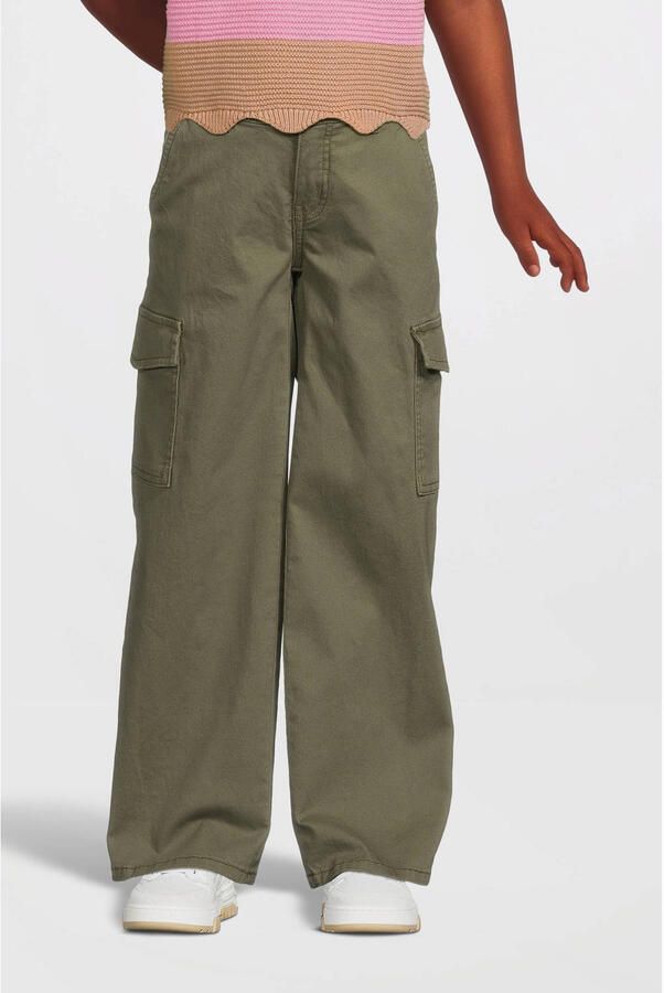 Name it KIDS wide leg cargobroek NKFROSE army groen Meisjes Stretchdenim 164