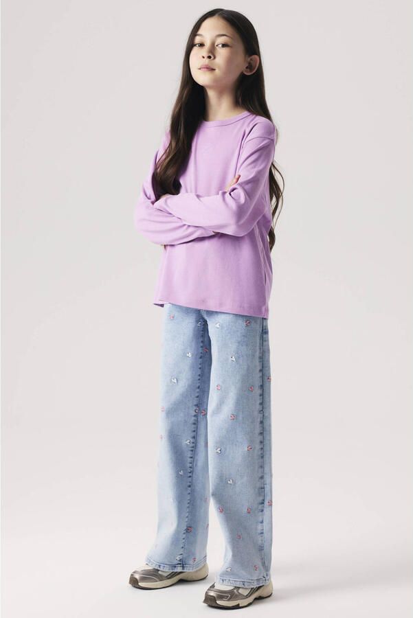 NAME IT KIDS wide leg jeans met hartjes light blue denim - Foto 2